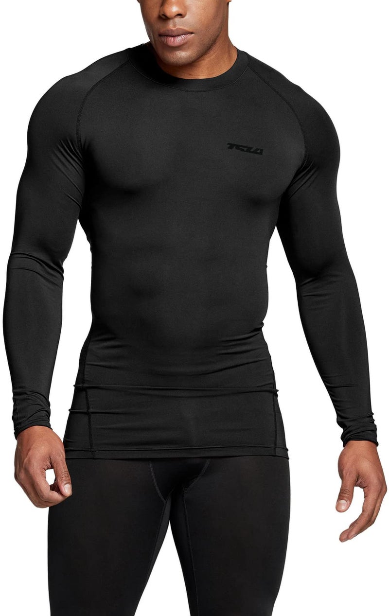 TSLA Men's UPF 50+ Compression Shirts, Cool Dry Long Sleeve Athletic Tops, Sports Baselayer Workout Shirt, Core 3pack Black, Medium - Image 2