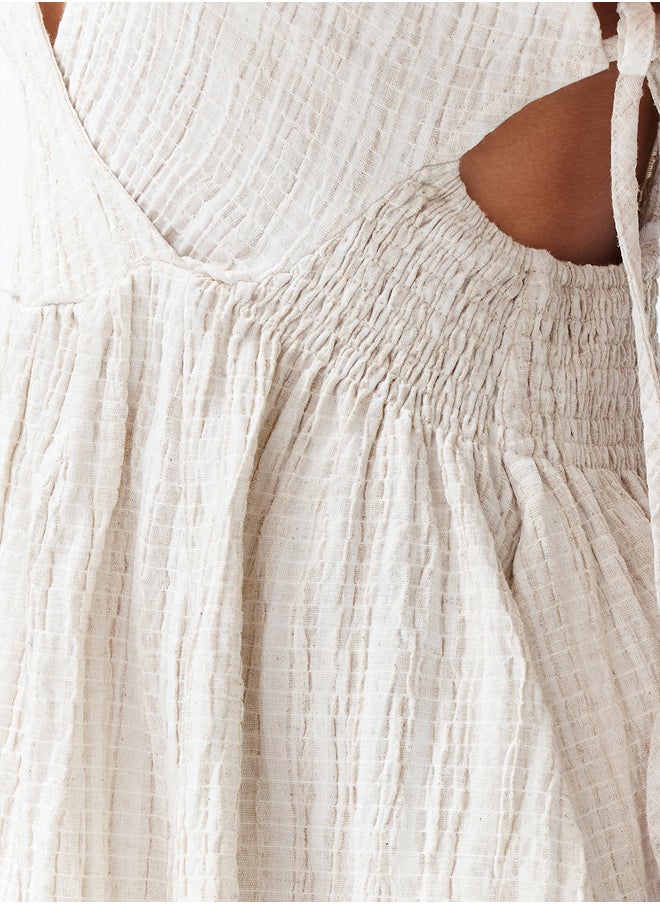 trendyol - Ecru Mini Woven Cut Out/Window Linen Blend Beach Dress TBESS24EL00075 - Image 1