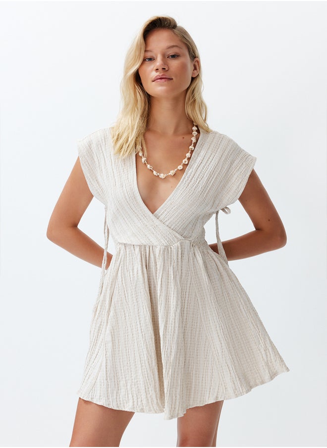 trendyol - Ecru Mini Woven Cut Out/Window Linen Blend Beach Dress TBESS24EL00075 - Image 1
