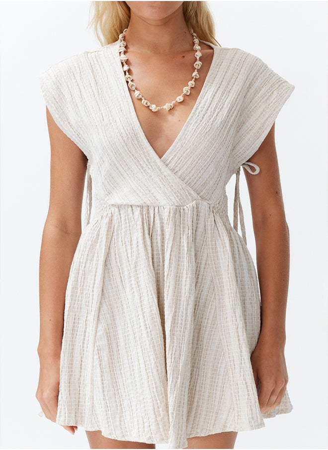 trendyol - Ecru Mini Woven Cut Out/Window Linen Blend Beach Dress TBESS24EL00075 - Image 1