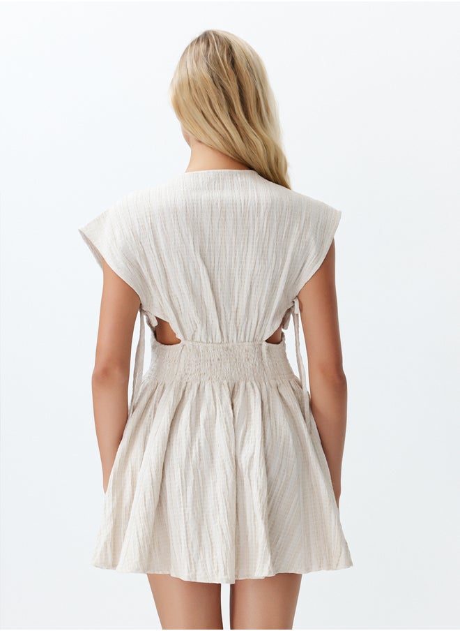 trendyol - Ecru Mini Woven Cut Out/Window Linen Blend Beach Dress TBESS24EL00075 - Image 1