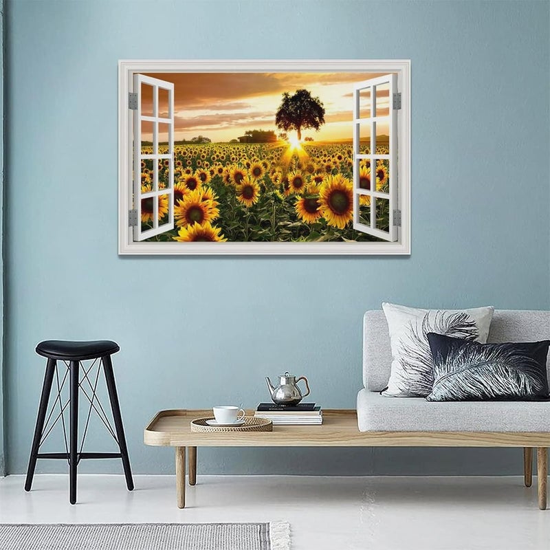 Tijuboni Sunflowers Landscape Canvas Wall Art - Image 3