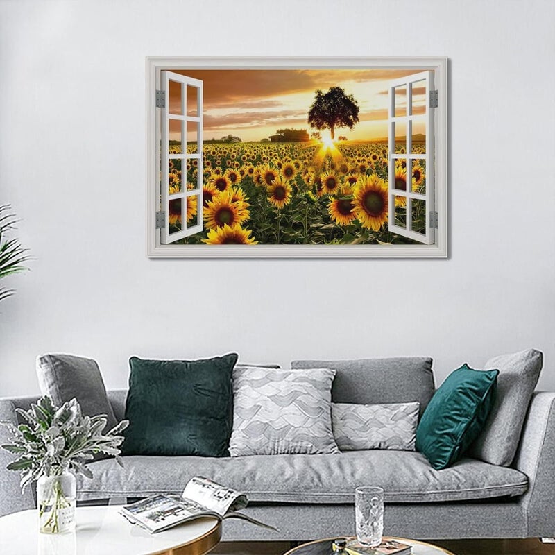 Tijuboni Sunflowers Landscape Canvas Wall Art - Image 4