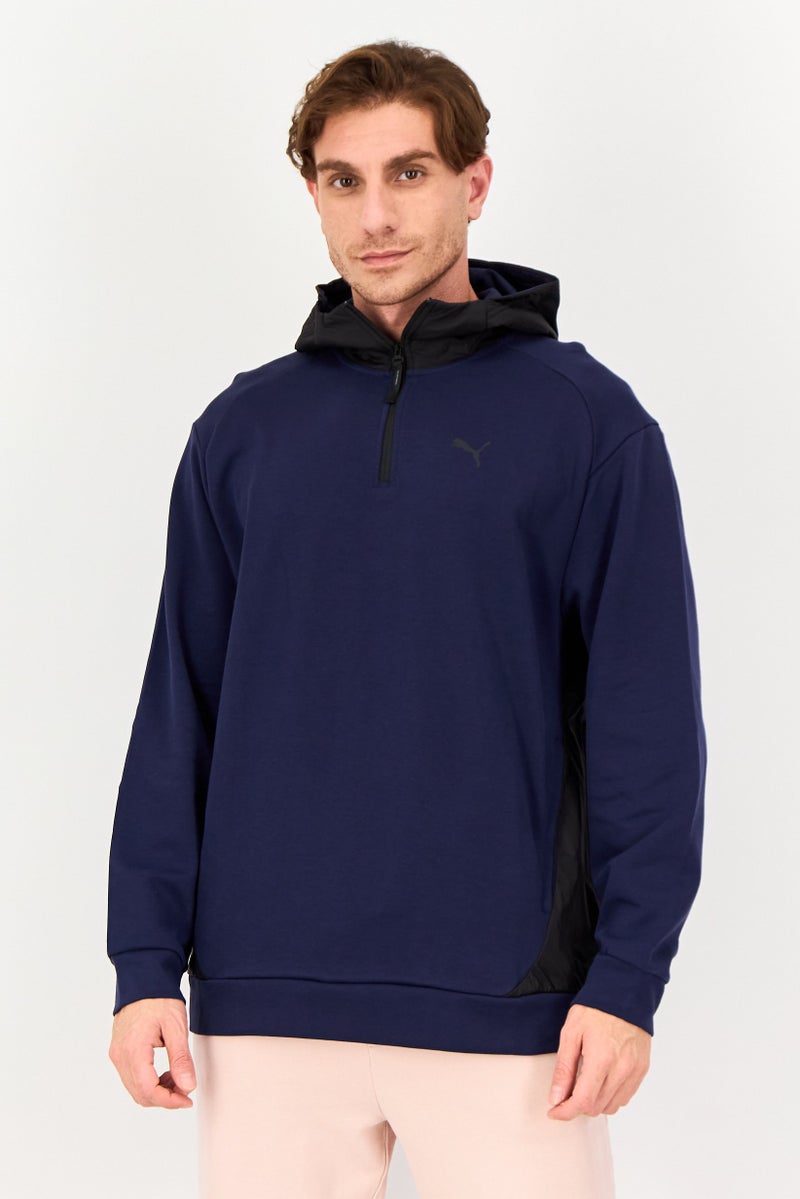 PUMA سويت شيرت رياضي للرجال بأكمام طويلة مناسب في الهواء الطلق، أزرق داكن - Image 1