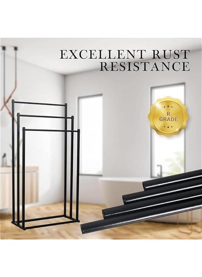 HOOKOR Durku Free Standing Towel Rack, 3 Tier Alloy Steel Stand, Blanket Drying and Display Rack for Oversized Bath Towels Bathroom Accessories, Next to Tub or Shower  - Image 3