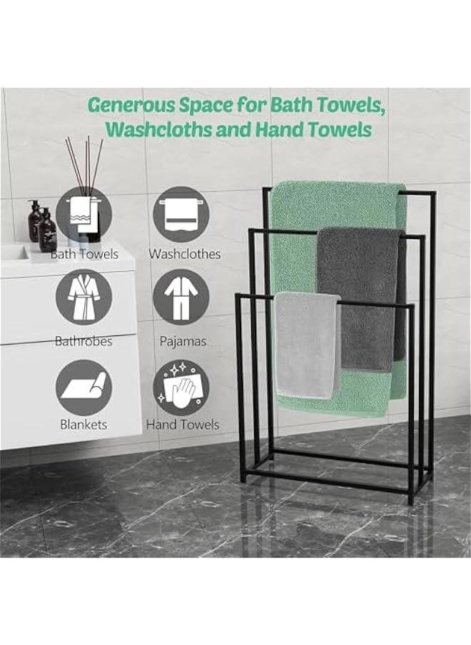 HOOKOR Durku Free Standing Towel Rack, 3 Tier Alloy Steel Stand, Blanket Drying and Display Rack for Oversized Bath Towels Bathroom Accessories, Next to Tub or Shower  - Image 5