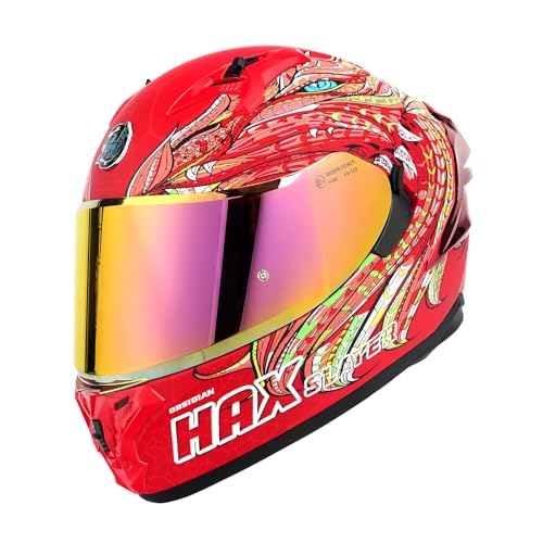 HAX Obsidian Pro Full Face Dual Visor Adult Motorcycle Helmet for Motorbike Street Bike with Pinlock Ready DOT Approved Slyer Red M - Image 1