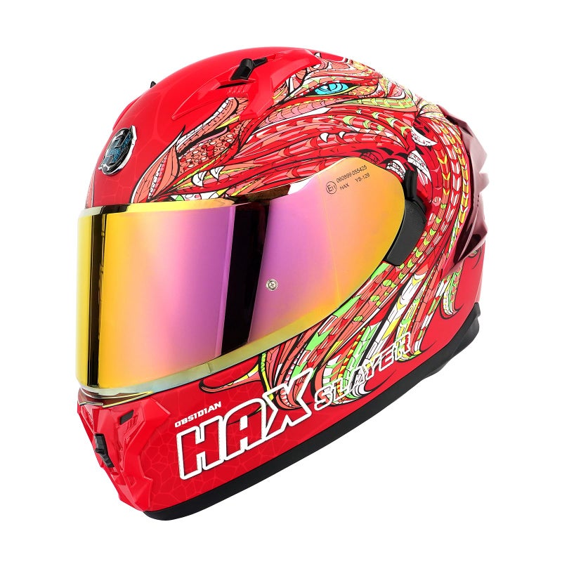 HAX Obsidian Pro Full Face Dual Visor Adult Motorcycle Helmet for Motorbike Street Bike with Pinlock Ready DOT Approved Slyer Red M - Image 3