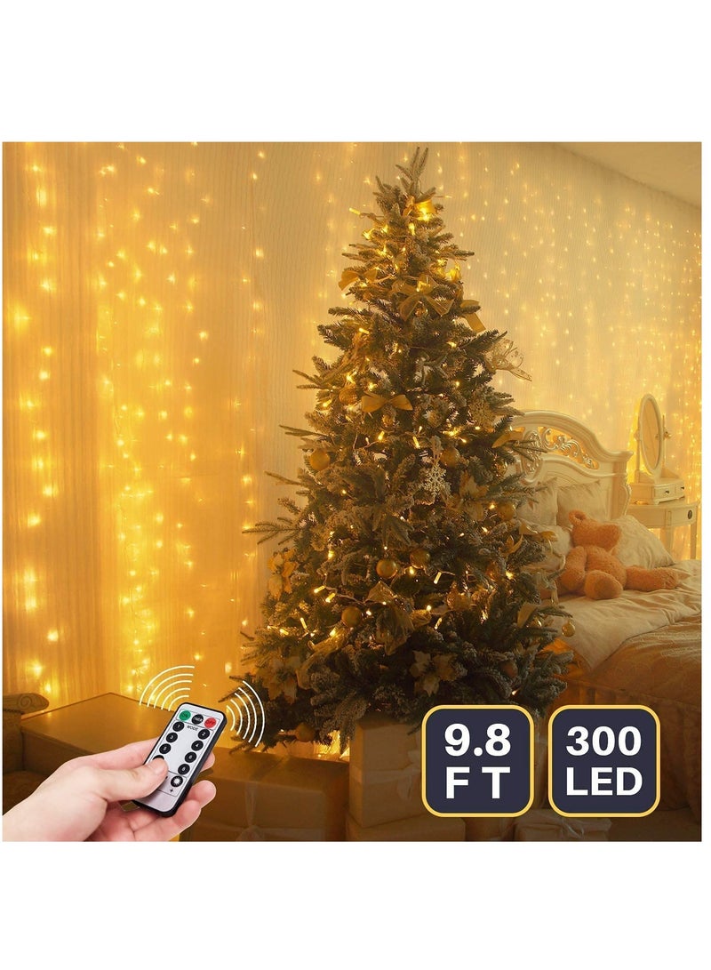 KASTWAVE Fairy String Lights, Warm White 300 LED, 9.8x9.8 Feet, Hanging Light for Bedroom Wall, Home Decor Lighting, Lighted Bed Room Curtain, Party Wedding Decorations Backdrop - Image 4