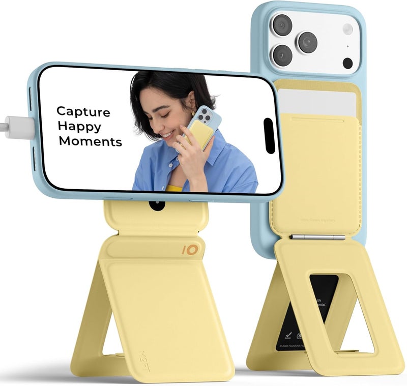 MOFT Smartphone Tripod, 3 in 1 Cell Phone Wallet and Adjustable Cell Phone Stand, Magnetic Card Holder, Mini Tripod, NFC Support, MOVAS Vegan Leather, Panna - Image 1