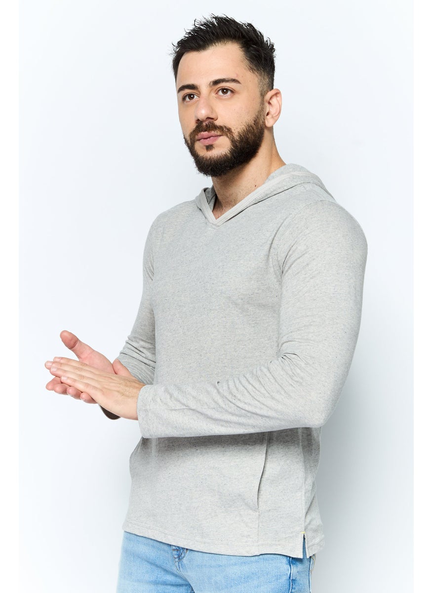 Kenneth Cole Men Long Sleeve Plain Hoodies, Grey  - Image 3