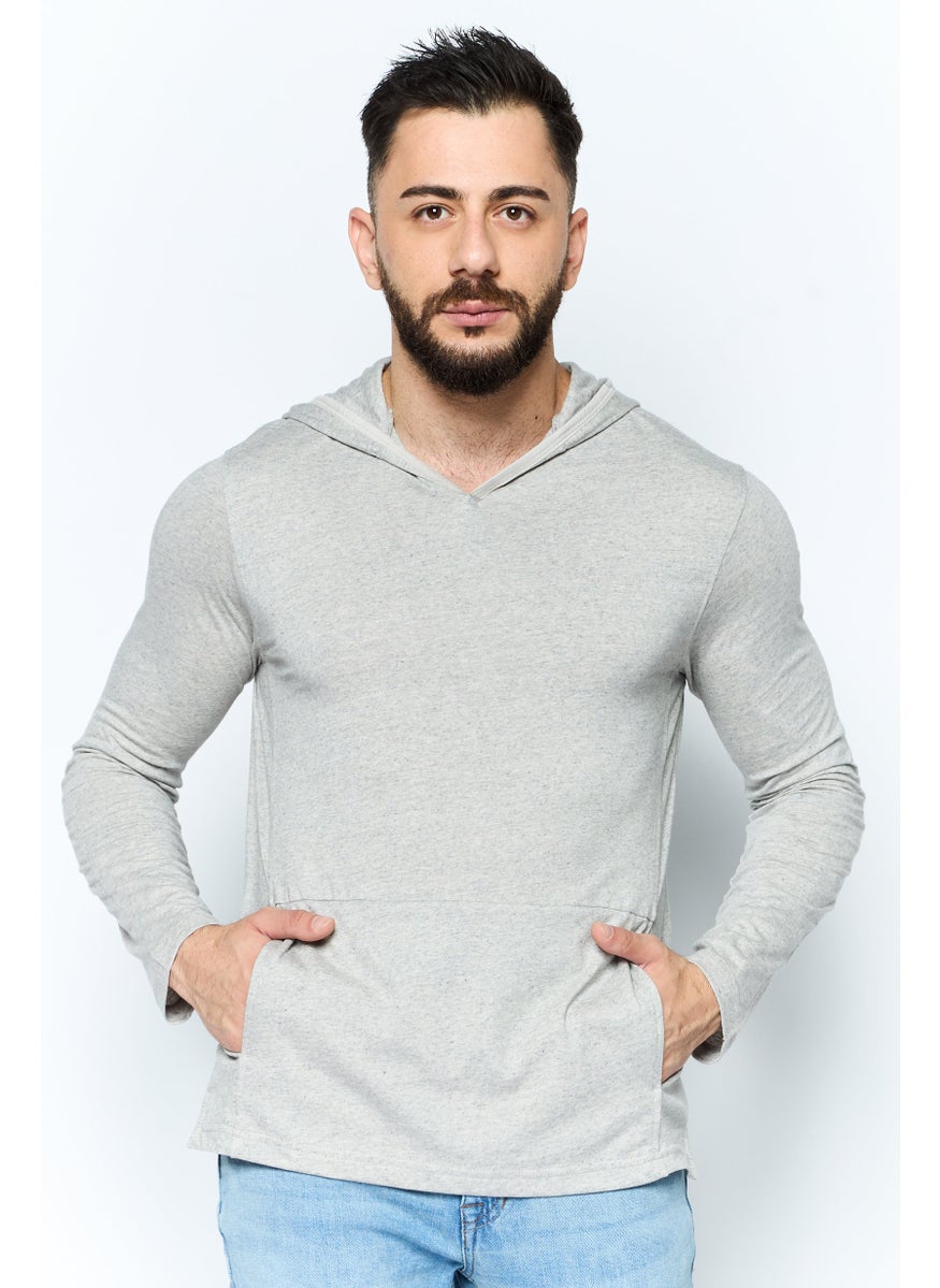 Kenneth Cole Men Long Sleeve Plain Hoodies, Grey  - Image 1