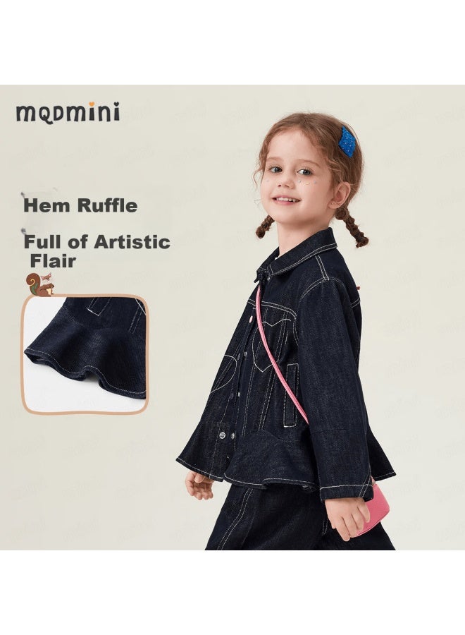 Mqdmini [fade-resistant] Girls' Denim Jacket Children's Casual Fashion Versatile Petal Heart - Image 2