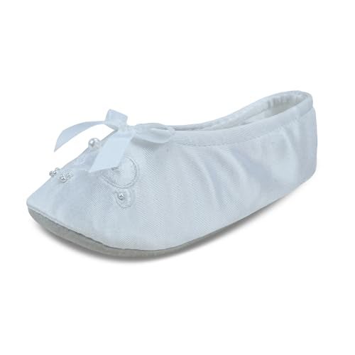 isotoner girls Satin Ballerina With Embroidered Pearl Ballet Flat, White, 13-1 Little Kid US - Image 1