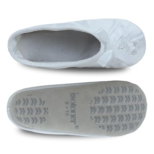 isotoner girls Satin Ballerina With Embroidered Pearl Ballet Flat, White, 13-1 Little Kid US - Image 5