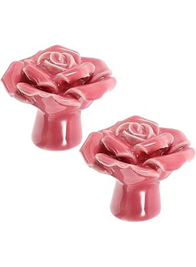 Vintage Pink Floral Ceramic Pull Knobs Set of 2 for Cabinet Drawer Kitchen Furniture - Image 1