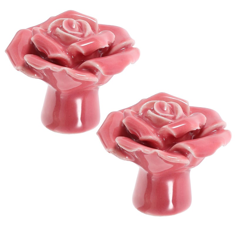 Vintage Pink Floral Ceramic Pull Knobs Set of 2 for Cabinet Drawer Kitchen Furniture - Image 2