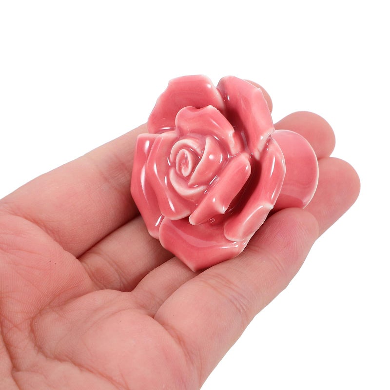 Vintage Pink Floral Ceramic Pull Knobs Set of 2 for Cabinet Drawer Kitchen Furniture - Image 4