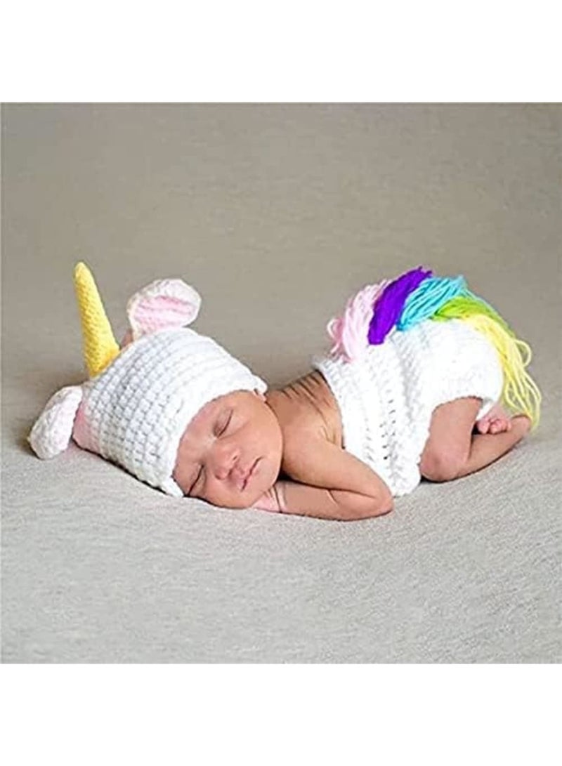 Crochet Baby Outfits Newborn Baby Photo Props Boy Girl Baby Crochet Knitted Unicorn Costume Newborn Photography Props Unicorn Knitted Sets - Image 3