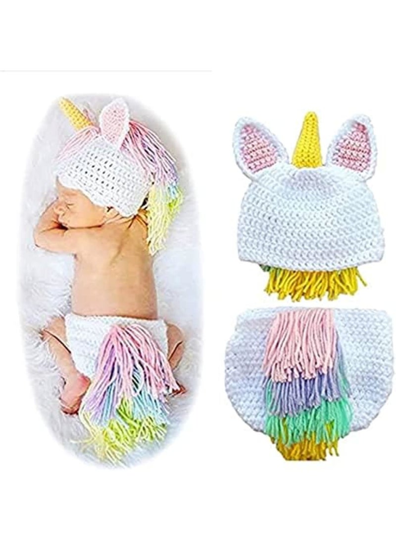 Crochet Baby Outfits Newborn Baby Photo Props Boy Girl Baby Crochet Knitted Unicorn Costume Newborn Photography Props Unicorn Knitted Sets - Image 1