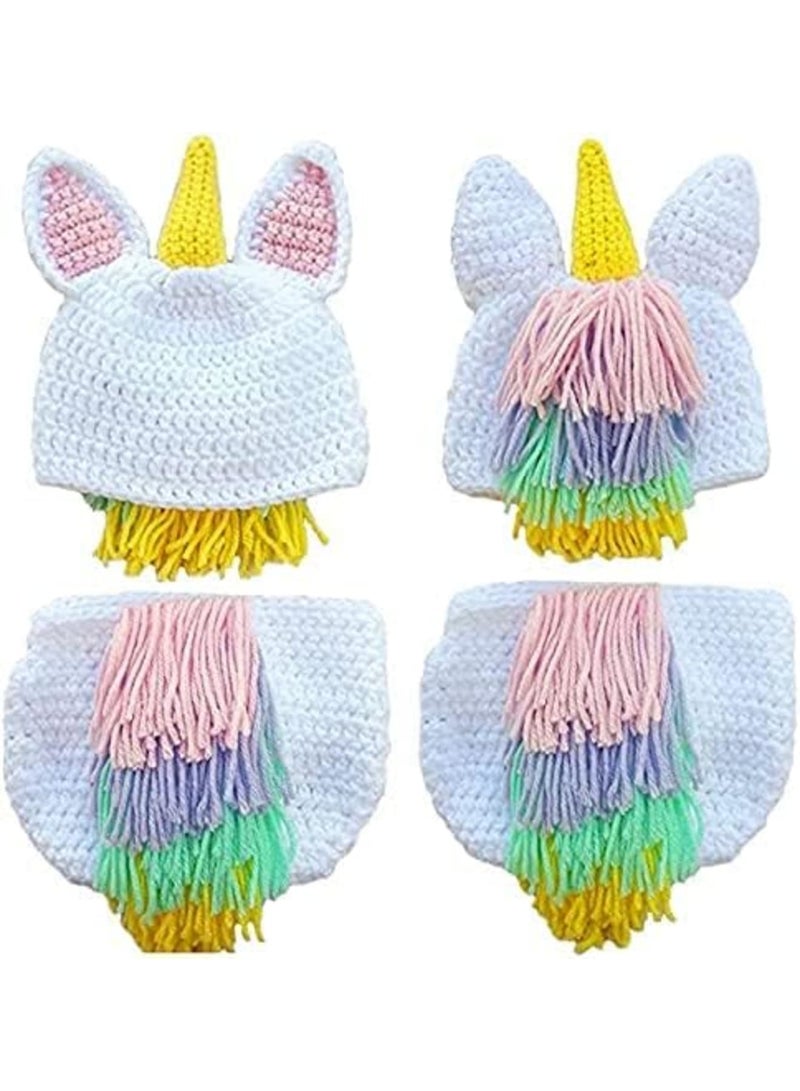 Crochet Baby Outfits Newborn Baby Photo Props Boy Girl Baby Crochet Knitted Unicorn Costume Newborn Photography Props Unicorn Knitted Sets - Image 2