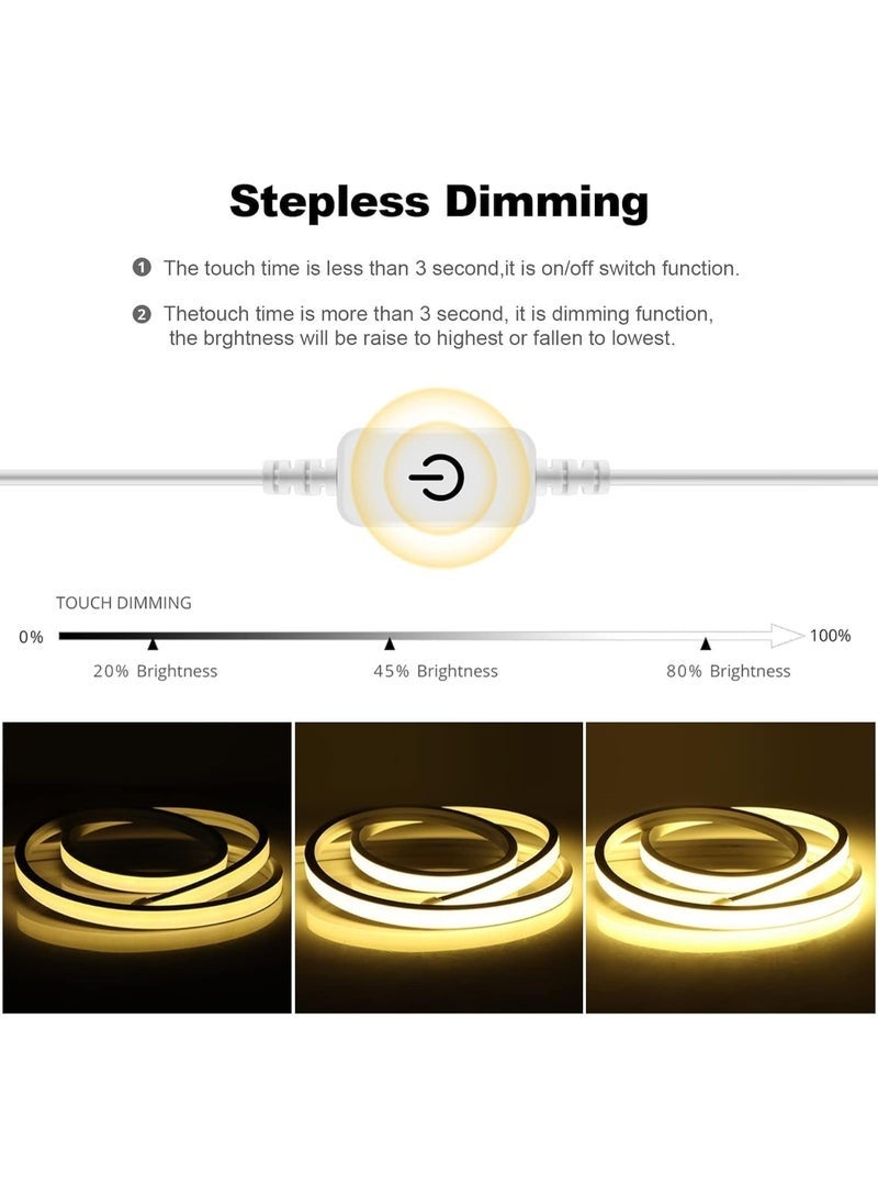 شريط إضاءة LED يعمل باللمس بمنفذ USB باللون الأبيض الدافئ، 5 فولت 3 متر 360 مصباح LED عالي السطوع، شريط إضاءة LED نيون مقاوم للماء وقابل للتعتيم للمطبخ والغرفة وديكور التلفزيون (أبيض دافئ) - Image 3