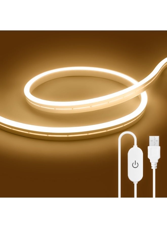 شريط إضاءة LED يعمل باللمس بمنفذ USB باللون الأبيض الدافئ، 5 فولت 3 متر 360 مصباح LED عالي السطوع، شريط إضاءة LED نيون مقاوم للماء وقابل للتعتيم للمطبخ والغرفة وديكور التلفزيون (أبيض دافئ) - Image 1