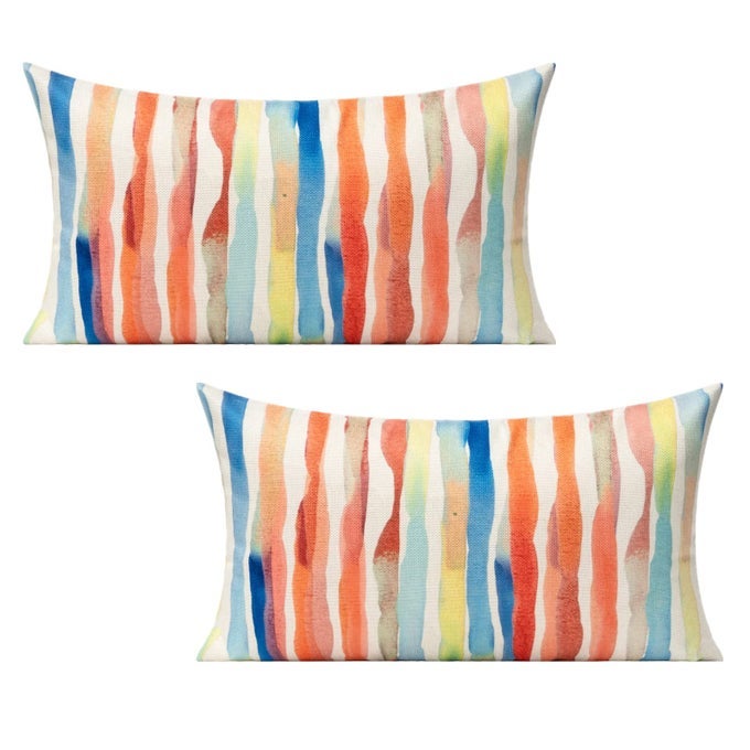LUMBAR OUTDOOR STRIPED COLORFUL THROW PILLOW COVERS ABSTRACT MODERN COUCH FURNITURE GEOMETRIC SQUARE DECORATIVE PATIO CUSHION COVERS HOME DCOR FOR BEDROOM SOFA BENCH PORCH 12X20 SET OF 2
