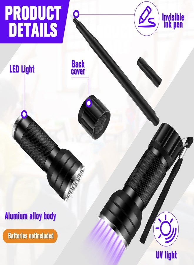 Tegeme 4 Invisible Ink Pen Set 2 Invisible Marker 2 Blacklight Flashlights with UV Black Light Markers Disappearing Ink Pen for Secret Notes Holiday Gifts Party Favors(21 LED) - Image 2