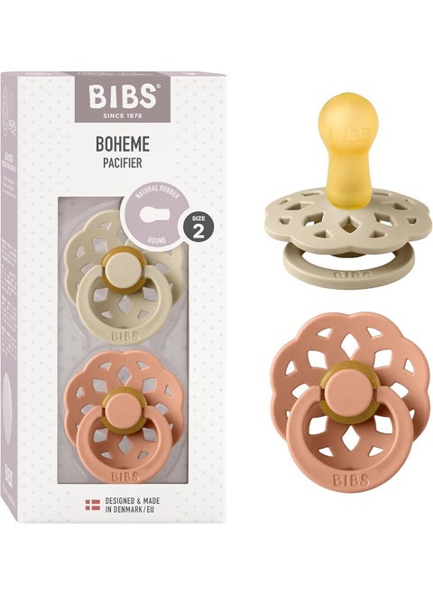 Bibs Pacifiers Boheme Collection, Bpa-Free Baby Pacifier, Made In Denmark, Set Of 2 Vanilla/Peach Color Premium Soothers, Size 6-18 Months