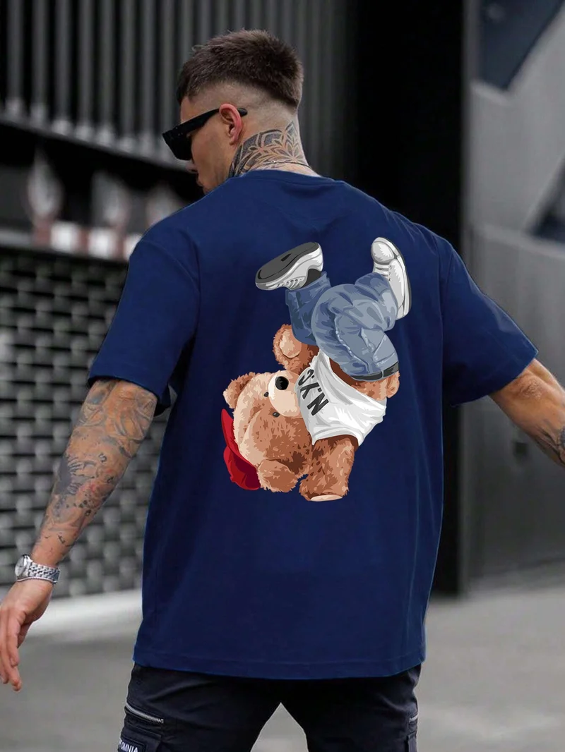 DogFish Teddy Printed Oversize Navy Blue Men's T-Shirt
