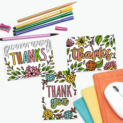 Canopy Street Thank You Coloring Note Cards / 24 Color Yourself Grateful Cards With Envelopes / 6 Floral Appreciation Designs / 3 1/2" x 4 7/8" Black White Coloring Gratitude Notes - Image 3