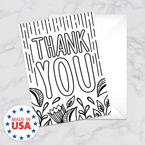 Canopy Street Thank You Coloring Note Cards / 24 Color Yourself Grateful Cards With Envelopes / 6 Floral Appreciation Designs / 3 1/2" x 4 7/8" Black White Coloring Gratitude Notes - Image 2