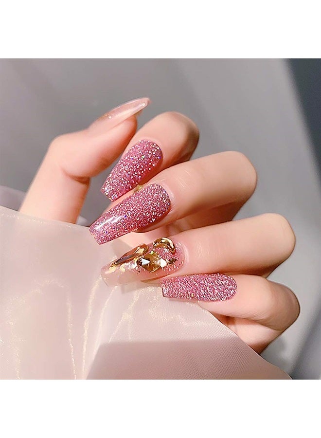 MIZHSE طلاء أظافر جل ماسي، مجموعة طلاء جل لامع عاكس، طقم فن أظافر جل لامع، مصباح LED لنقع الأظافر، للمبتدئين DIY في المنزل (QC-002 وردي (غليتر ملون)) - Image 2