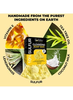 Herblov Cleansing 10% Sulfur Soap Bar For Face & Body Natural Shine Control Facial Cleanser For Acne Oily Skin Made In Usa Healing Skincare Wash With Lemongrass Tea Tree Oil Vitamin E Coconut Milk  - Image 5