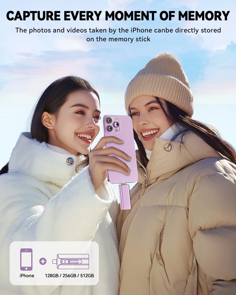 ROSPE MFi Certified 256GB Flash Drive for iPhone USB Memory Stick Thumb Drive, High Speed USB Stick iPhone Flash Drive for Photos Videos,Photo Stick External Storage for iPhone/iPad/Android/PC (Purple) - Image 4