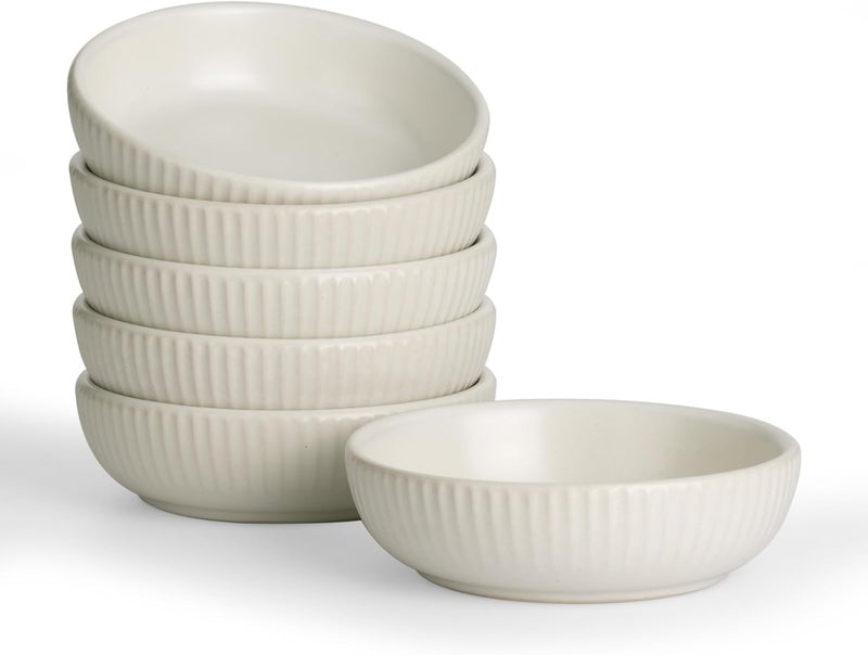 famiware Starlight Soy Sauce Dish Ceramic Dipping Bowls Set of 6 3 oz Individual Dip Sauce CupsBowlsDishesPlates Small Serving Bowl for Side Dishes Dessert Ice Cream Condiment Matte White - Image 1