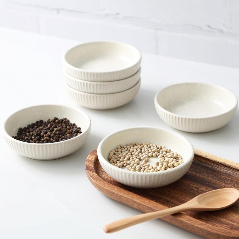 famiware Starlight Soy Sauce Dish Ceramic Dipping Bowls Set of 6 3 oz Individual Dip Sauce CupsBowlsDishesPlates Small Serving Bowl for Side Dishes Dessert Ice Cream Condiment Matte White - Image 5