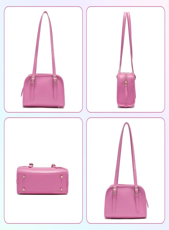Keyli Swing Zip Shoulder Bag Fashion Purses for Women, Leather Shoulder Handbag Top-Handle Hobo Bags with Adjustable Strap, Pink - Image 5