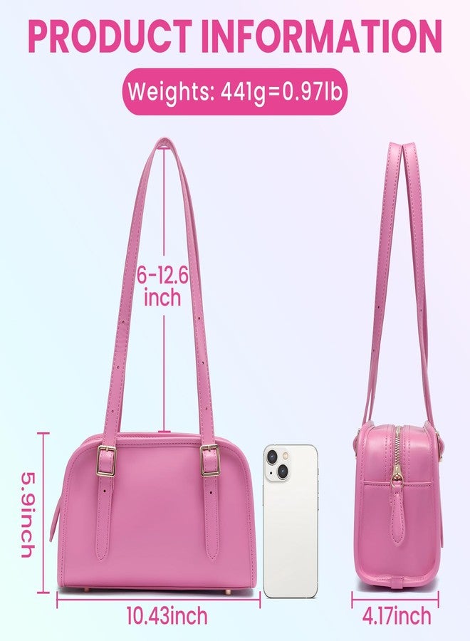 Keyli Swing Zip Shoulder Bag Fashion Purses for Women, Leather Shoulder Handbag Top-Handle Hobo Bags with Adjustable Strap, Pink - Image 2