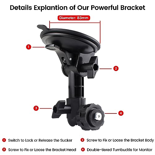 GreenYi Vehicle Windshield Suction Cup Bracket for 7Inch 9 Inch Display Monitor, Super Powerful Mount Holder for Most Sizes of Monitors in Backup Monitoring System - Image 3