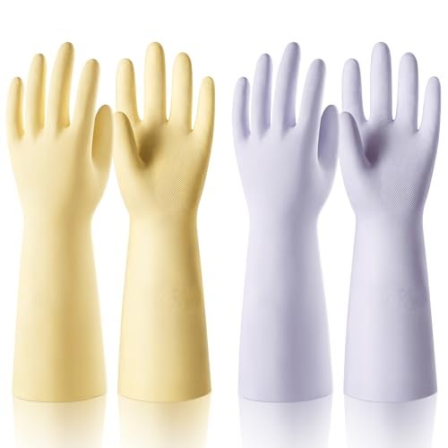 ThxToms 2 Pair Nitrile Dishwashing Cleaning Gloves,with Cotton Flocked Liner, Reusable, Skin-Friendly & Anti-Slip Design for Household & Kitchen Use, Yellow&Purple, M - Image 1