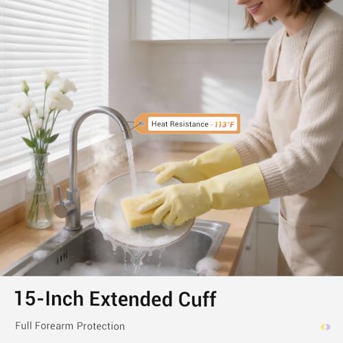 ThxToms 2 Pair Nitrile Dishwashing Cleaning Gloves,with Cotton Flocked Liner, Reusable, Skin-Friendly & Anti-Slip Design for Household & Kitchen Use, Yellow&Purple, M - Image 4