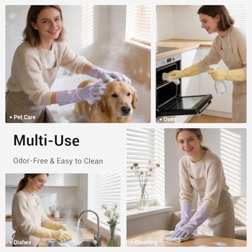 ThxToms 2 Pair Nitrile Dishwashing Cleaning Gloves,with Cotton Flocked Liner, Reusable, Skin-Friendly & Anti-Slip Design for Household & Kitchen Use, Yellow&Purple, M - Image 5