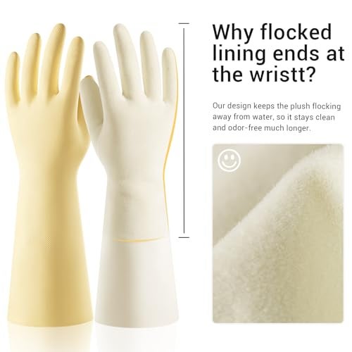 ThxToms 2 Pair Nitrile Dishwashing Cleaning Gloves,with Cotton Flocked Liner, Reusable, Skin-Friendly & Anti-Slip Design for Household & Kitchen Use, Yellow&Purple, M - Image 2