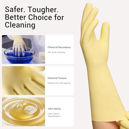ThxToms 2 Pair Nitrile Dishwashing Cleaning Gloves,with Cotton Flocked Liner, Reusable, Skin-Friendly & Anti-Slip Design for Household & Kitchen Use, Yellow&Purple, M - Image 3