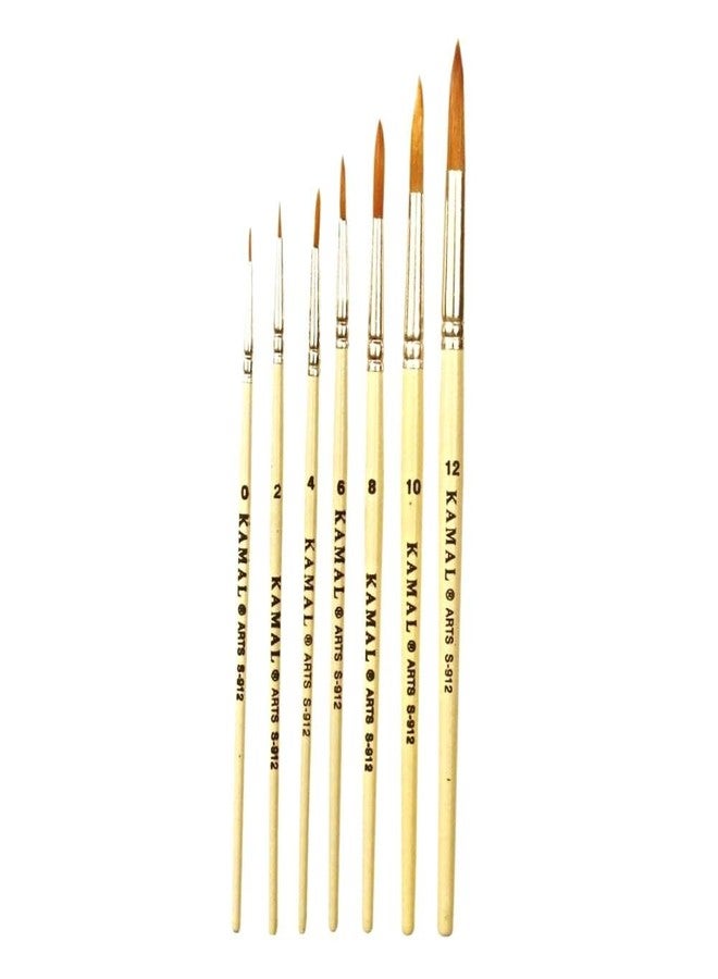 Kamal ® Round Creme Handle Golden Synthetic Hair Taklon Handmade, Indian Paint Brush Set- Set of 7 - Image 1