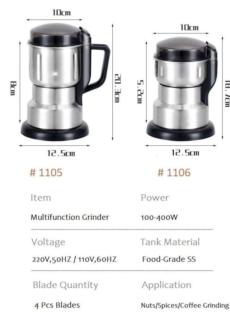 ARTC - ARTC Multifunction German Model 4 Blades Grinder For Coffee, Nuts, Cardamom, Spices With Large Capacity 150g Stainless Steel Bowl 400W, XY-1105 - Image 1
