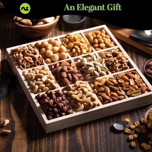 NUT CRAVINGS - Thanksgiving Mixed Nuts Gift Basket in Reusable Wooden Tray + Heart Ribbon (12 Assortments) Holiday Xmas Christmas Food Arrangement, Healthy Snack Care Package - Image 3