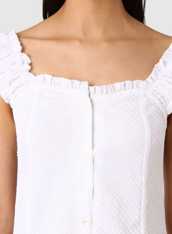 Freehand  Women Flared Textured Sweetheart Neck Sleeveless Button Down Dress for Women | Best Price UAE